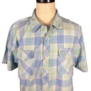 Clearwater Outfitters Men XXL Blue Yellow Plaid Cotton Short Sleeve Button Shirt